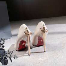 New Gold-Plated Scepter With Red Floral Pattern And Stiletto Heel, Elegant Black Patent Leather High Heels For Women. - Da bóng màu đen - (8 cm) - Xem 5