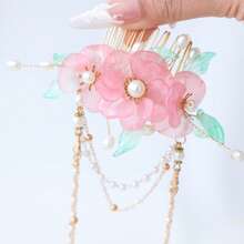 1 chiếc lược cài tóc tua rua dài hình hoa màu hồng thủ công, thích hợp cho các buổi đi chơi, tiệc tùng, cô dâu, đám cưới. - Hồng - Xem 4