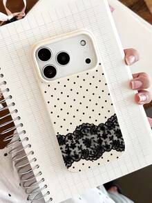 1件装时尚个性化蕾丝波点图案设计乳白色液态软边手机壳，兼容 16/16Pro/16Plus/15/15ProMax/15Pro/11/12/13/14ProMax/11Pro/11ProMax/12Pro/12ProMax/13Pro/13ProMax/14Pro/14ProMax，创意优雅设计 - 彩色 - 查看 1