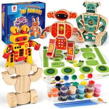 4 Wooden Robot Toys For Kids Ages 3-5, Building & Painting Your Own Robot Craft Kit With Paints And Stickers, Wood Robot Painting Art Supplies Educational Gift For 6 8 10 12 Years Old - Multicolor - View 8