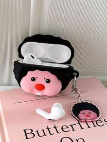 Cute Cartoon Hedgehog With Pendant Compatible With AirPods 1/2/3, Pro 1/2, Soft Silicone Protective Case, Creative Niche Anti-Drop Couples Earphone Box (Earphones Not Included) - Black and Pink - View 4