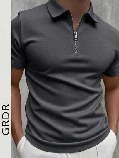  GRDR Men's Summer Polo Collar Half Zip Short Sleeve T-Shirt, Suitable For Outdoor, Vacation And Casual Wear