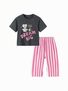 Balabala Girls Pajama Set Short Sleeve Soft Breathable Antibacterial Cozy Lounge Set Summer 2026 - Black and Red - View 1