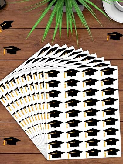 2pcs/72pcs Graduation Cap Stickers, Graduation Party Decorations, Self-Adhesive Creative DIY Graduation Cap Labels And Stickers, Holiday Celebration Decorations, Gift Bag Sealing Labels And Stickers, Black And Gold Graduation Decorations