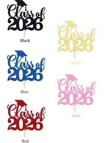 1pc Black/Gold/Blue/Pink/Red Class Of 2026 Cake Topper - Glitter Graduation Cap Decor - Congrats 2026 Graduates, 2026 Graduation Party Cake Decorations - View 8