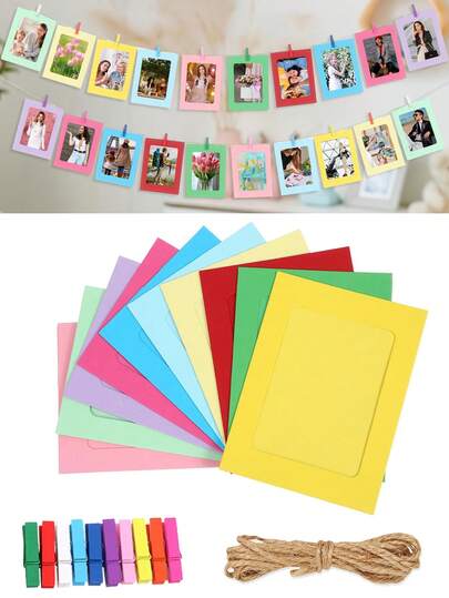 10 Stück/20 Stück Wandbehang Fotorahmen Set mit Klammern und Schnüren; Großpackung Papier Fotorahmen; DIY Foto Klammer Dekorationen; geeignet für Wand Dekoration Zuhause und im Büro, Party Zubehör, Geburtstag, Abschluss, Muttertag, Veranstaltungen, Heimdekoration und Fotowände; verschiedene Größen erhältlich (Mehrfarbig)