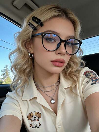 1 Cặp kính gọng nhựa vuông cỡ lớn dành cho nữ, kiểu dáng đường phố, trang trí đinh tán.