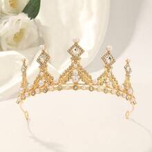 1件优雅双色珍珠水钻皇冠头饰，公主风新娘/生日派对皇冠配饰 - 彩色 - 查看 4