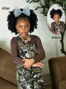 1pc Yarn Bow Clip And Go Afro Kinky Marley Ponytail With Elastic Band Girls Kids Ponytail - Black - View 4