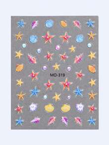 1pc Beach Style Starfish & Shell Nail Stickers, 3D Ocean Elements, Nail Art Decorations For Daily Use - Multicolor - View 3