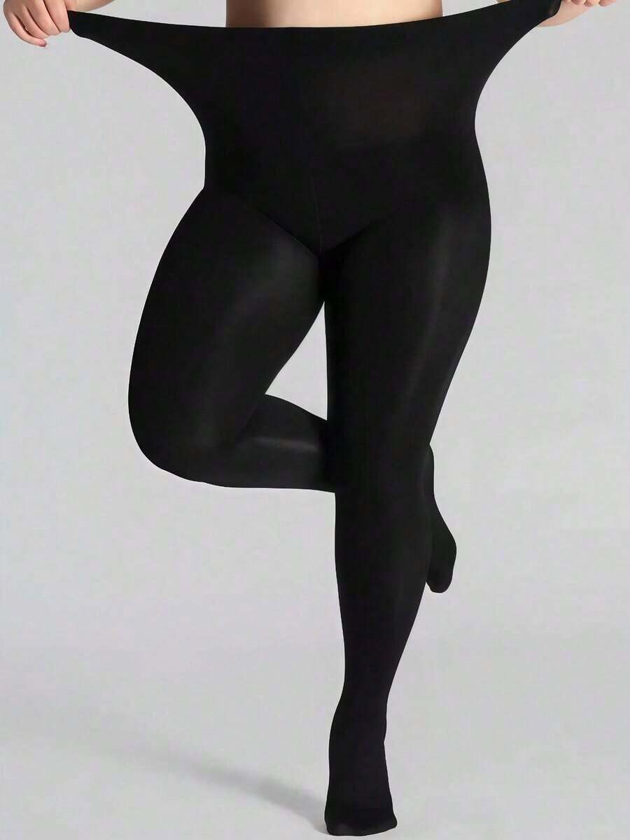 1pc Plus Size Black High Elasticity Pantyhose, Women's High Density Solid Shiny Tights, Scratch-Resistant, Suitable For Daily Wear Christmas Gift - màu đen - Xem 1