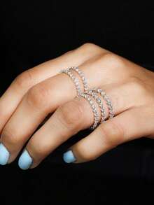 1 Stück 925er Sterlingsilber Damen 1,5/2/2,5mm runder Strass-Perlen-Rand Ring, dünner Fingerring, Modeschmuck Geschenk, ideal für Urlaub/Alltag - Silber - Übersicht 4