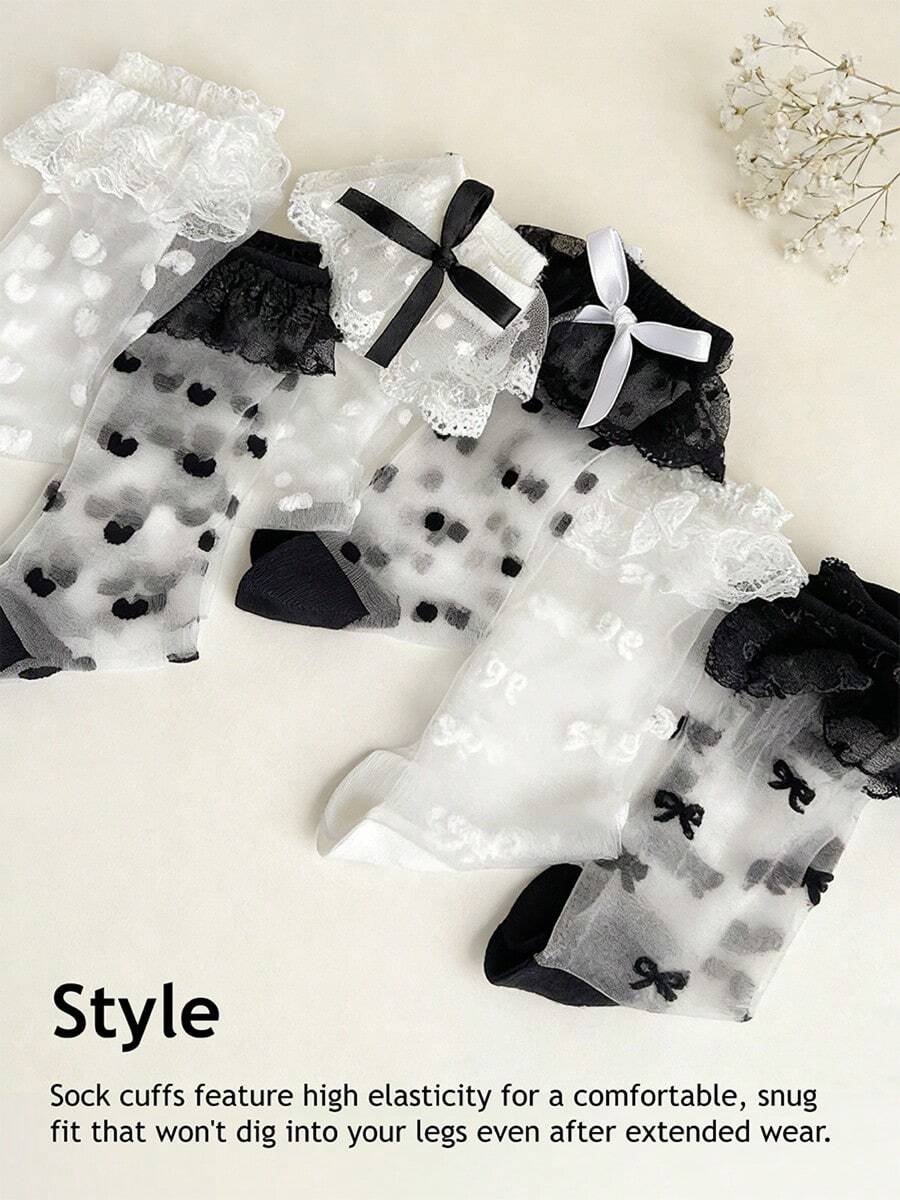 Có 6 kiểu dáng: Vớ mắt cá chân bằng ren lưới, co giãn cao, không gây khó chịu, có nơ, kiểu dáng ngọt ngào như giày ba lê, thích hợp mặc hàng ngày. - Nhiều màu - Xem 1