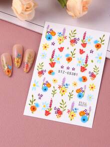 2 piezas Pegatinas de uñas 3D con flores y hojas coloridas, margaritas en flor y girasoles, calcomanías autoadhesivas deslizantes para manicura francesa, decoraciones de arte de uñas de primavera y verano, suministros de uñas DIY - Multicolor - Ver 4