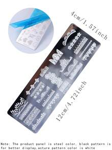 2件套优雅蕾丝美甲印花模板，蕾丝蝴蝶结花朵图案美甲烫印板，DIY美甲沙龙配件，美甲印花板，美甲工具 - 銀色 - 查看 3