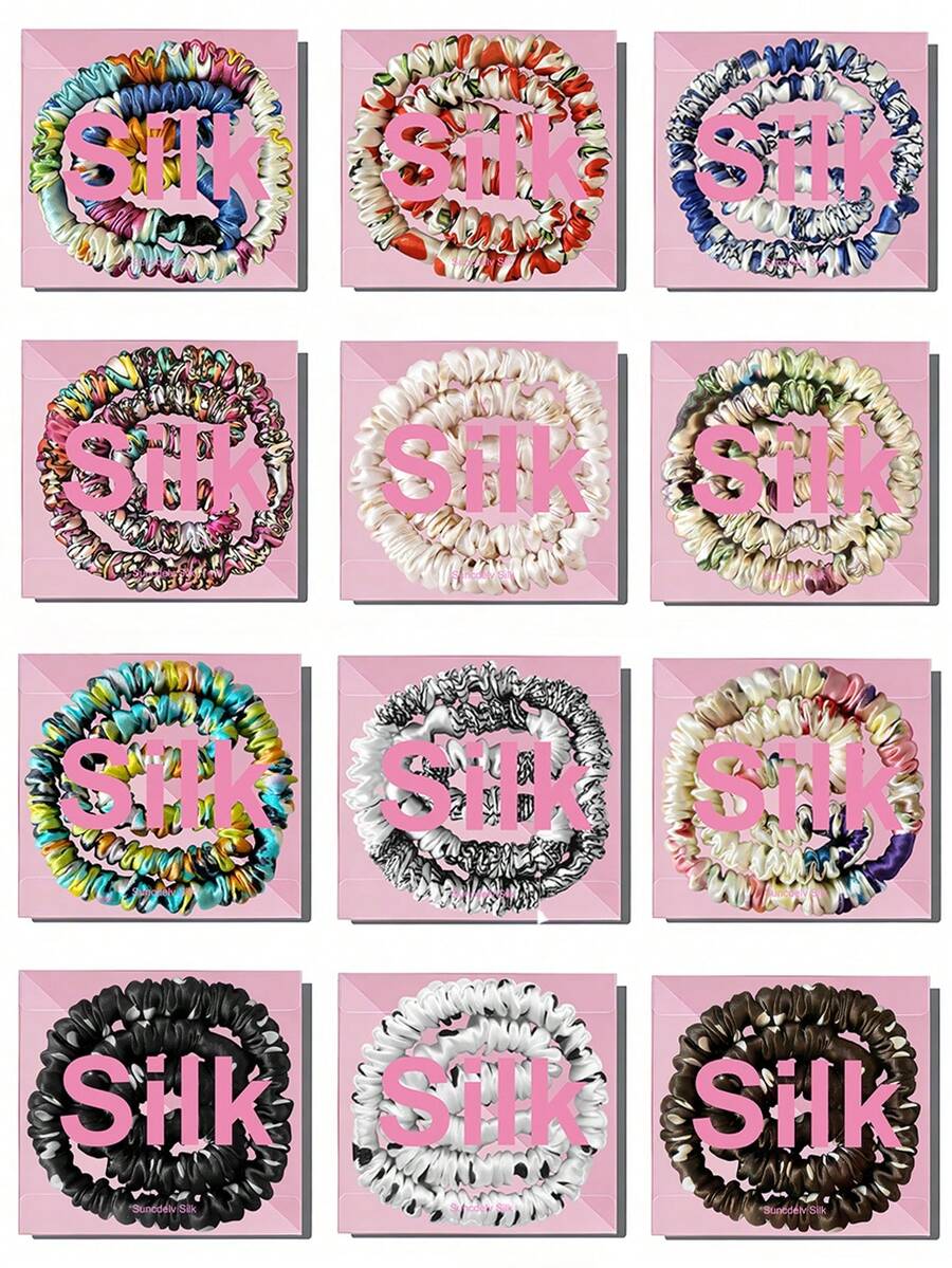 2个/盒，100%纯桑蚕丝印花发圈。优雅亲肤，质感高级，粉色礼盒包装。 - 彩色 - 查看 1