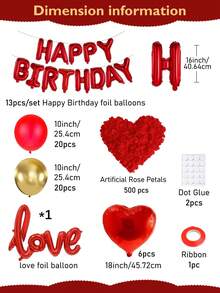 11/563件組 紅色與金色生日氣球花環套組，包含紅色玫瑰花瓣、Happy Birthday鋁箔橫幅、心形金屬膜氣球、金屬色乳膠氣球，適用於女性生日、週年紀念、婚禮、求婚、浪漫房間裝飾、拍照背景牆 - 款式三 - 查看 10