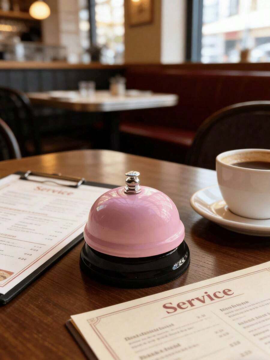 1 Pc Pink Mini Desktop Service Bell, Compact Metal Construction Handheld Call Bell For Restaurant Cafe Home Kitchen Party Event Gathering, Loud Clear Sound Tabletop Notification Bell, Lightweight Portable Call Bell For Waitstaff Guest Request Daily Reminder & Game Activity Prop - Pink - View 1