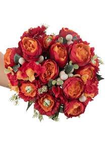 1 pieza 29 cm Rosa artificial Peonía, emparejada con Crisantemo esférico, Floral realista, adecuado para jarrón de Día de San Valentín DIY, ramo de boda, fiesta, decoración del hogar sala de estar cocina jardín, hotel oficina, corona DIY regalo, centro de mesa comedor, decoración de cumpleaños, decoración interior y exterior, flores de plástico falsas a granel para decoración de jarrón, decoración rústica del hogar, boda bohemia - Rojo - Ver 4