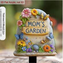 2D Acrylic Garden Stake "Mom's Garden", Yard Decor, Mother's Day Gift, Suitable For Garden, Yard, Potted Plants And Patio. Ideal Holiday Gift, Vibrant Lawn And Landscape Decoration, 2D Flat Design - A - View 5