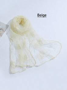 1pc Women Multicolor Embroidered Floral Scarf, Spring/Summer/Autumn, Fashionable & Sweet, Sunshade/Dustproof Scarf, Vacation/Daily Shawl Boho Valentine Day - 紫色皮革 - 查看 9