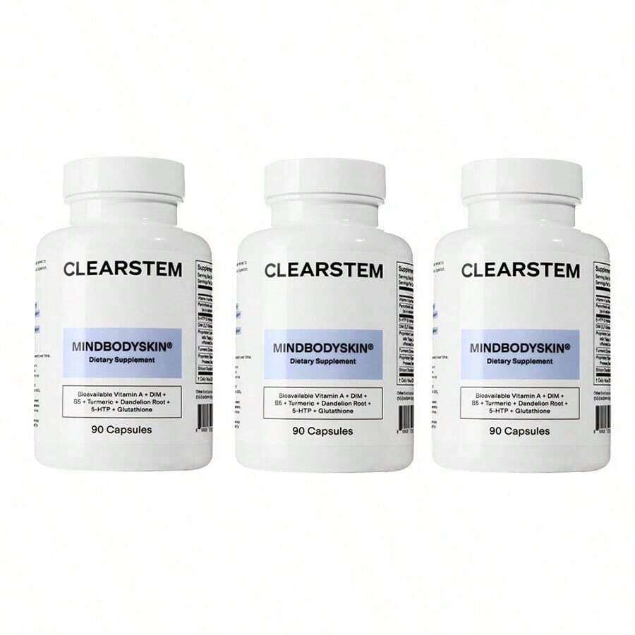 CLEARSTEM - MINDBODYSKIN Hormonal Acne Supplement (5-HTP) - Natural DIM Supplement - Skin Care Vitamins - Hormone Balance, Antioxidants - Gluten Free, Cruelty Free - 30 Servings, 90 Capsules - 3件 - 查看 1
