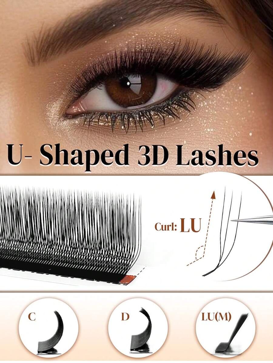 12 hàng mi giả hình chữ U 3D kiểu C/D/LU, mi nối hình chữ U/W giả lông chồn, mi giả dạng chùm đã được làm sẵn.