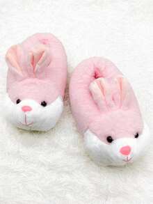Dép vải hoạt hình mới, dép bông dễ thương ấm áp thoải mái nhẹ chống trơn trượt đế dày quà tặng cho cặp đôi, dép đi trong nhà hình thỏ hồng mềm mại phủ kín gót chân ấm áp bằng vải. - Hồng - Xem 3