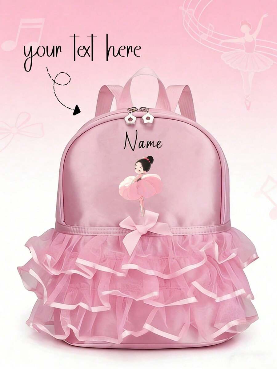 This Personalized Mini Casual Backpack Features A Simple And Refined Design, With Multi-Functional Practicality. The Solid Color Design Is Accented With A Bow And Lace Trim, Incorporating A Ballet-Inspired Pattern. It Is Very Suitable For Daily Use, Shopping, And School. It Also Makes A Wonderful Birthday Or Back-To-School Gift. - Multicolor - View 1