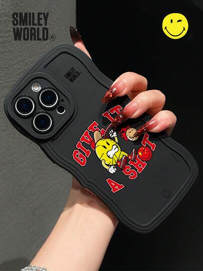 Ốp lưng điện thoại SmileyWorld® 1 chiếc, chất liệu TPU chống sốc, họa tiết sóng, hình chữ cái cầu thủ bóng rổ mặt cười màu vàng, in UV, tương thích với dòng Apple 11/12/13/14/15/16/17 Pro Max, thích hợp làm quà tặng ngày lễ, đi lại hàng ngày và có thiết kế chống rơi vỡ.