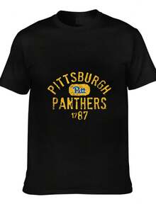 Pittsburgh Panthers Est 1787 Vintage T Shirt Men Women College Sports Fan Casual Short Sleeve Tee Top - 黑色 - 查看 1