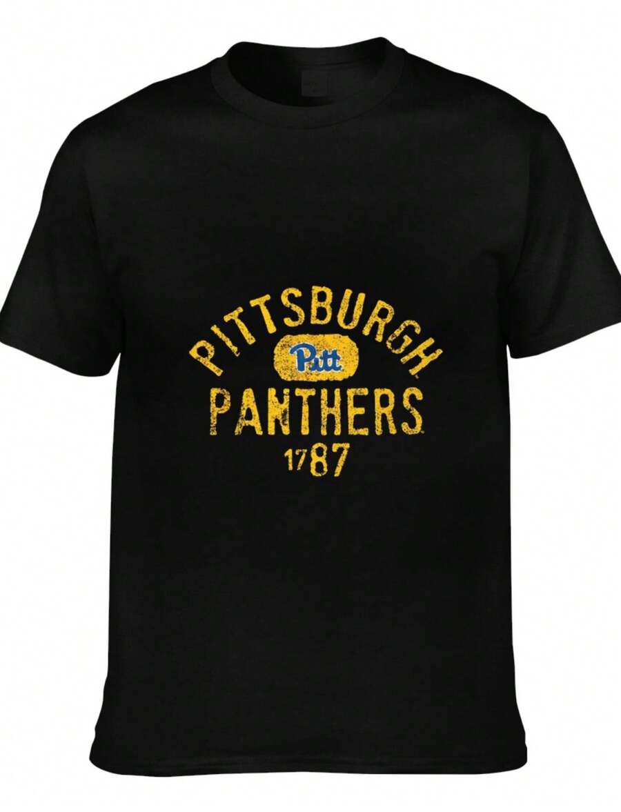 Pittsburgh Panthers Est 1787 Vintage T Shirt Men Women College Sports Fan Casual Short Sleeve Tee Top - 黑色 - 查看 1