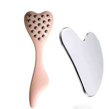 Bộ 2 món gồm que lăn massage hình trái tim và thớt Gua Sha, chất liệu thép không gỉ, dụng cụ chăm sóc da/thoa tinh dầu, massage mặt, làm mát mắt, chăm sóc da mặt, thư giãn cơ bắp, máy massage mặt thủ công, massage toàn thân, khai thông kinh mạch. - Nhiều màu - Xem 12