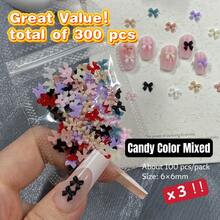 100 peças/300 peças por saco Laços de resina sólida multicoloridos fofos, adequados para arte de unhas DIY e manicure em resina - inodoros, decorações de unhas multifuncionais e usáveis, acessórios de arte de unhas | Encantos de unhas coloridos | Arte de unhas - Multicolorido - Visão 10