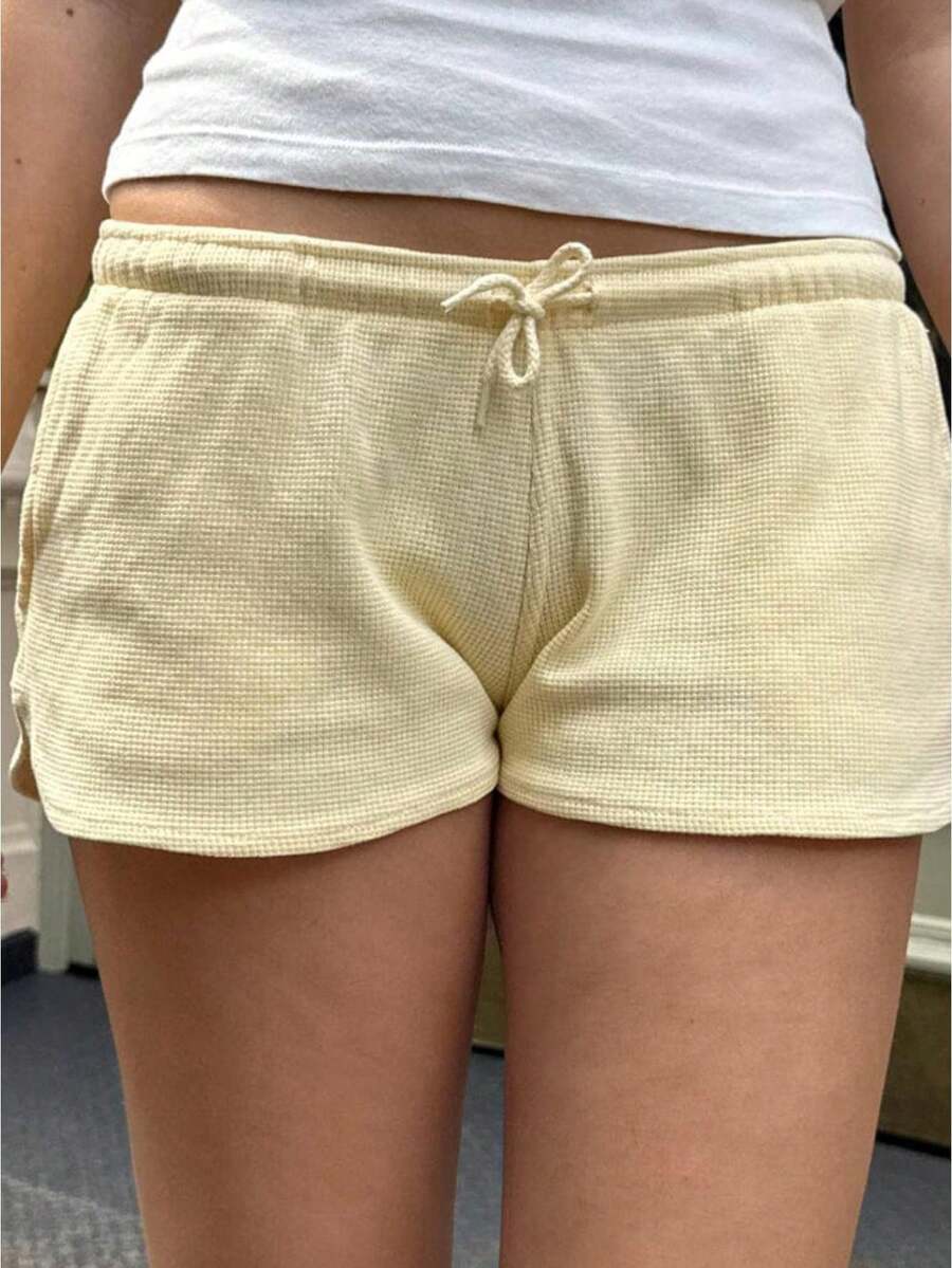 Women Y2K Low Rise Sweat Shorts Summer Wide Leg Mini Shorts Casual Basic Drawstring Lounge Shorts Going Out - Yellow - View 1