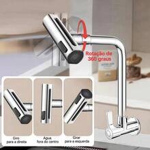 Waterfall Kitchen Faucet, 360° Rotation, 4-Function High-Pressure Nozzle, Wall-Mounted Kitchen Sink Mixer Tap. Suitable For Wall And Countertop Mounting. - 黑色 - 查看 6