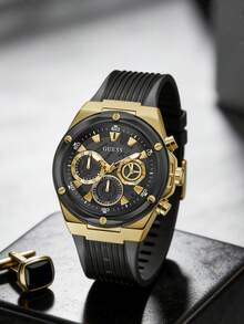 Guess Đồng hồ nam Quartz, máy quartz, dây đeo silicon, vỏ thép không gỉ, chống nước, thích hợp đeo hàng ngày và trong các dịp đặc biệt. Mã sản phẩm: GW0425G1 - màu đen - Xem 9