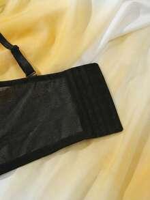 mimilemon Conjunto de lencería de encaje negro de talla grande con tirantes desmontables, sujetador cómodo y antideslizante - Negro - Ver 5
