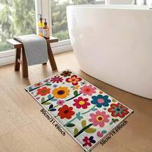 1pc Soft & Comfortable Faux Wool Floral 2D Printed Decorative Rug, With Non-Slip Silicone Backing, Machine Washable, Suitable For Home Decor Including Entryway, Bedroom, Living Room, Laundry Room And Bathroom, An Ideal Gift - Strawberry - View 14