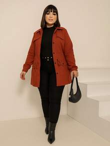 Plus Size Fitted Overcoat Jacket, Parka, Winter Coat, Bengaline - 亮橙色 - 查看 3