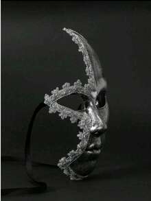 1pc Antique Gold Silver Rhinestone Masquerade Half Face Mask Venetian Party Halloween Mask - A - View 8