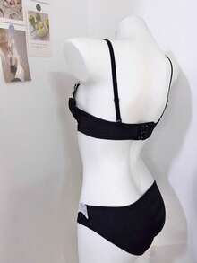 Belle Étoile Sexy Lace Lingerie For Women, Small Chest, Gathered Thin Style, Lift-Up, Anti-Sagging, Wireless, Bow Bra Set - màu đen - Xem 8