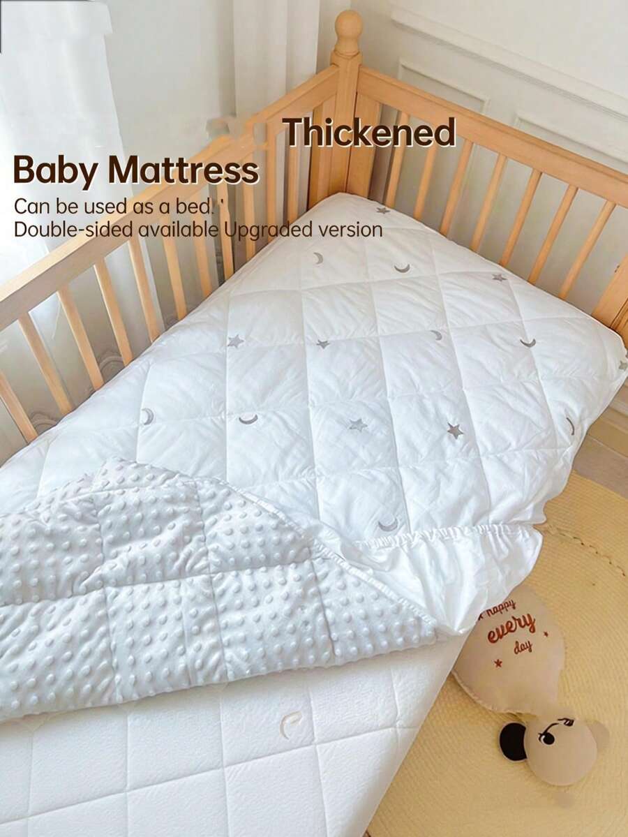 1 pieza Colchoneta y sábana ajustable acolchada con diamantes para bebé, colchón de cuna de bebé de 2 en 1 grueso para otoño/invierno, colchoneta de cuna de bebé con bordado de estrella y oso luna, decoración de guardería