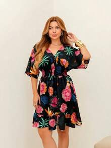 Short Dress/With Elasticated Waist/Half Sleeves/Princess Style/Printed/Women's Fashion/Summer - 129-Đen - Xem 1