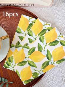 16/32pcs Watercolor Lemon Print Paper Napkins, Size 13X15.7 Inches. Lemon Print Napkins Suitable For Restaurant, Dessert Shop And Party Decoration, Citrus Desktop Decor, Summer Dining Table Setting, Lemon Kitchen Decor, Pool Party, Wedding Party, Birthday Party, Wedding Table Decor, Wedding Decoration, Mother's Day, Summer Gift Packaging Decoration, Suitable For Guest Use - Multicolor - View 13