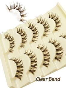 Rikuaild 5 Pairs Cartoon Brown False Eyelashes, Natural Curly Soft Hair Anime Style Lashes, Transparent With Natural Makeup Look, Cat Eye Design, Reusable - Spiky Manga Lashes - View 3
