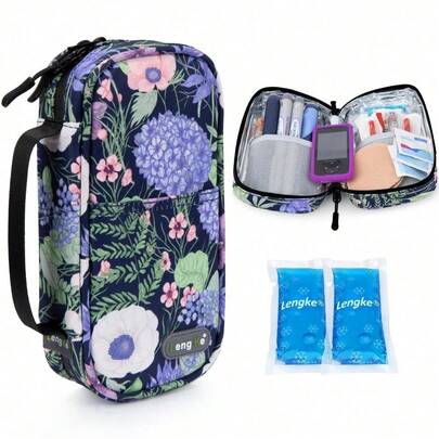  YOUSHARES Insulin Cooler Travel Case - Insulin Pen Carry Case With Two Ice Packs Each 80g, Medical Travel Cooler Bags For Diabetic Supplies (Hydrangea)