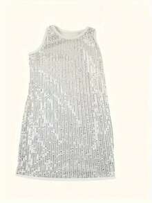8-12 Years Girls Sleeveless Sequin Dress (Headband Not Included), Fashion Princess Party Dress, Suitable For Stage Performance/Party/Birthday - White - View 2