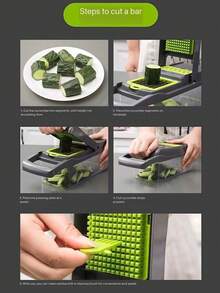 Máy thái rau củ đa năng 16 trong 1, máy thái rau củ, máy băm hành tây, máy thái phô mai, rổ lọc, dụng cụ nhà bếp (Xám/Xanh lá cây) - Xám - Xem 4