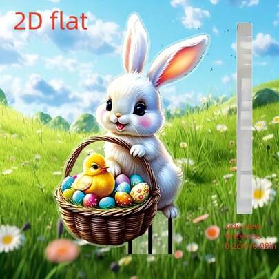 Biển trang trí sân vườn hình thỏ dễ thương, 2D phẳng - Chủ đề mùa xuân, phong cách Boho, làm từ acrylic với thiết kế sống động, món quà Phục Sinh hoàn hảo cho người yêu động vật.